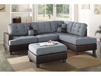 sectional sofa 104x75 grey microfiber with espresso bondead leather on the frame.