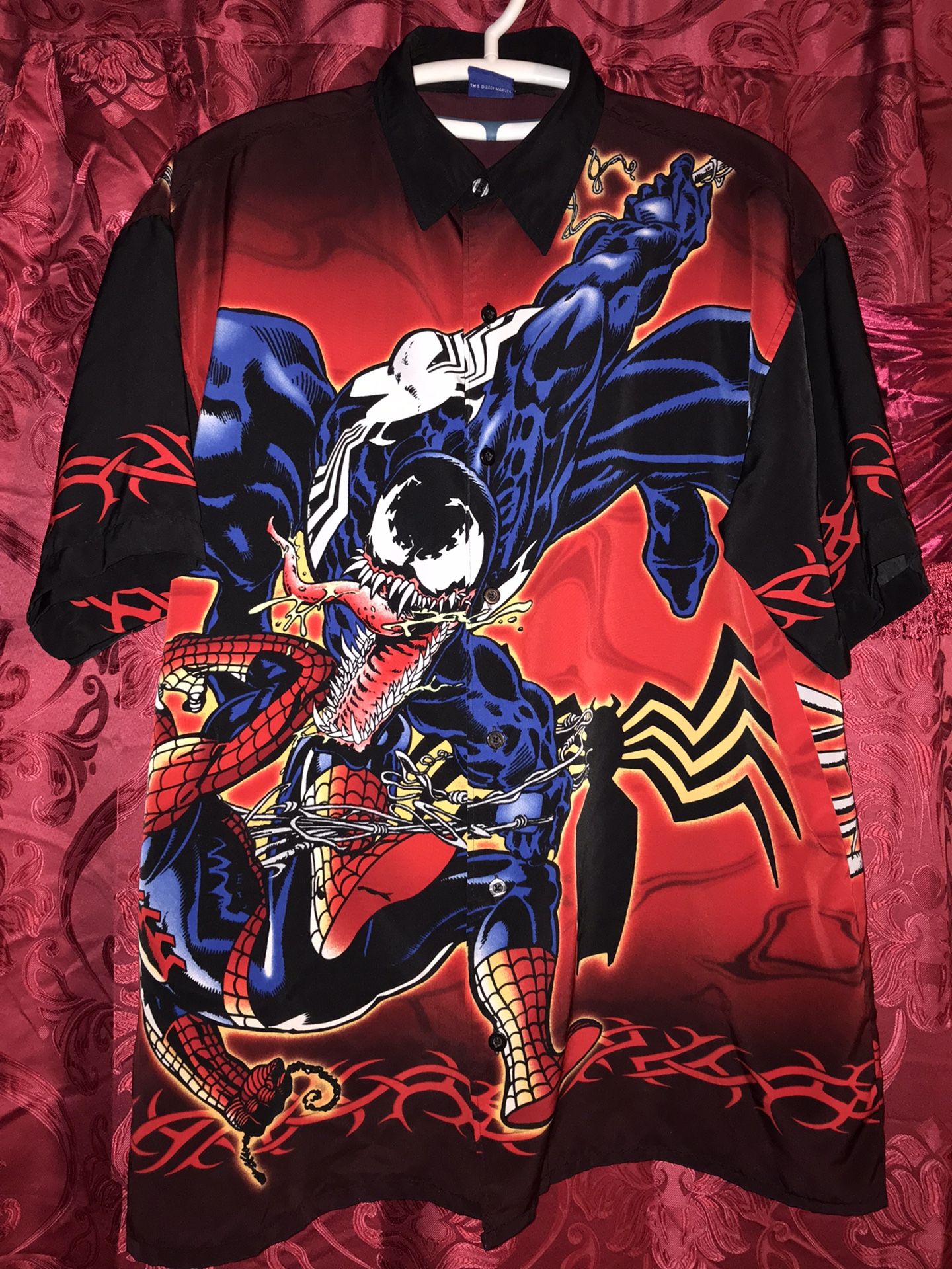 Vintage 2001 Marvel Comics Venom Spider-Man Button Up Size M