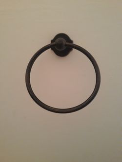 Bathroom Goodies... Dark Bronze Metal Hand Towel Holder Plus Shower Curtain