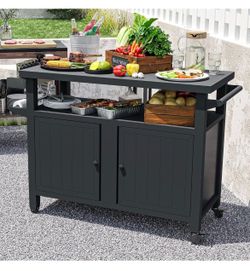 Newly assembled Domi Outdoor Grill Cart with Wheels,XL Outdoor Kitchen Island with Storage,Cooking Prep BBQ Table for Patio, Home Party, Lawn & Garden