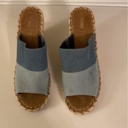 Toms Monica Wedge Sandals Women's Size 9 Striped Blue Woven Espadrilles Open Toe