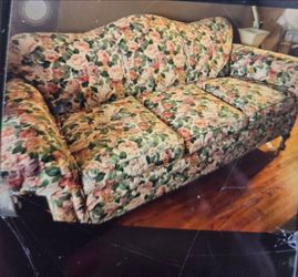 Floral Upholstered Sofa with chair & ottomon