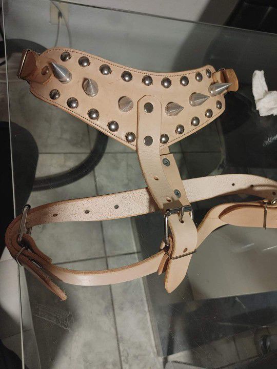 LEATHER MADE DOG HARNESS & COLLAR 