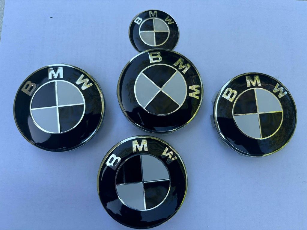 Bmw Black And White Rim And Steering Wheel Center Caps 56mm 5x112