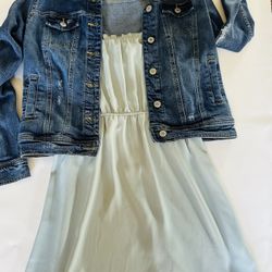Summer Dress Outfit S | Light Blue Dress + Denim Jacket (Brunch/Vacation)