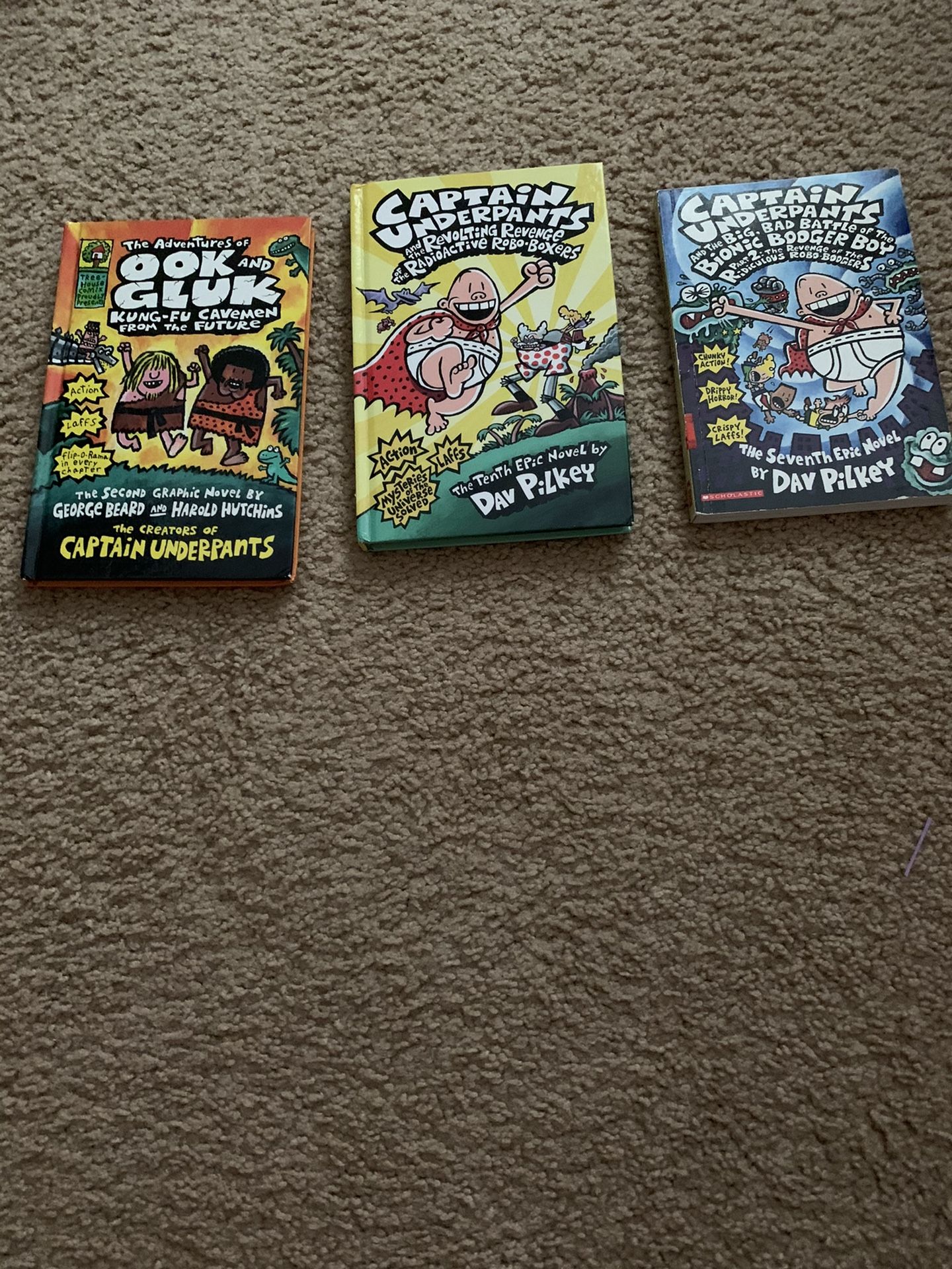 Books, 3 captain underpants books, two hard covered, good condition