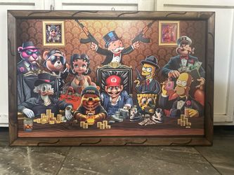 Framed art Monopoly and cartoon characters