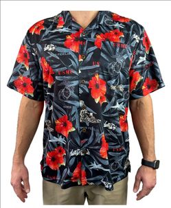 USMC Hawaiian Aloha Shirt ~ MakeMeAnOffer~