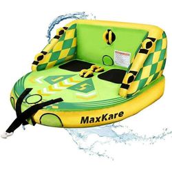 Inflatable Towable Tube for Boating Waterskiing with EVA Foam Seat Pads, Towables for 1-2 Person-Green