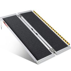 4FT Ramp Threshold Ramp with an Applied Slip-Resistant Surface, Portable Aluminum Foldable