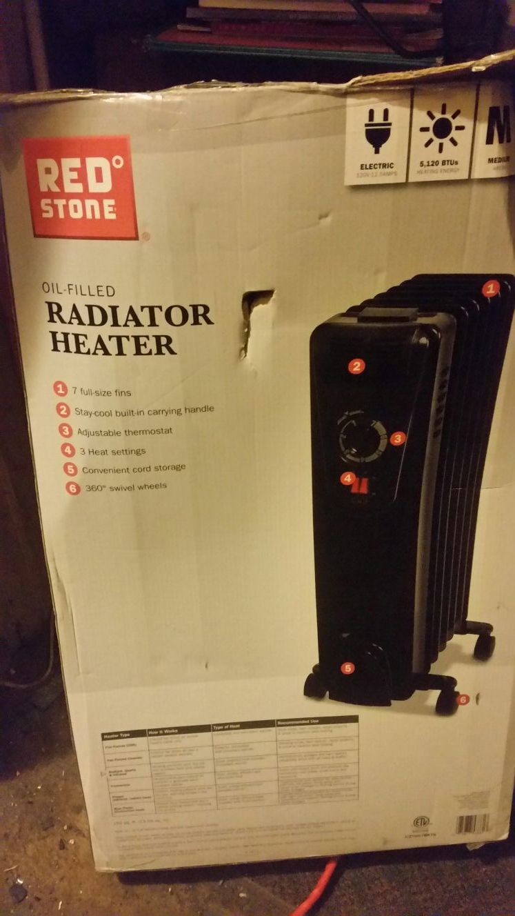 NEW IN OPENED BOX, RedStone Oil Filled Radiator Heater
