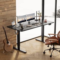 New 55” Electric Height Adjustable Desk For Standing with Memory Controller and Headphone Stand  New in box T HAD241400/ HAD23-0311A-1400  * Desktop S