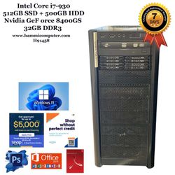 Computer Desktop, Intel Core i7-930, 32GB, 500GB SSD+500GB HDD Win 11