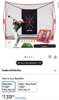 ZEALFEEL Golf Net, 10x7ft Practice Net with Chipping Net, Foldable Mat, Silk Target, 8 Tees, 6 Balls, Carry Bag, Golf Hiting Nets for Backyard Driving