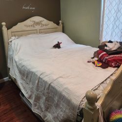 Beige Queen Size Bed And Dresser With Mirror