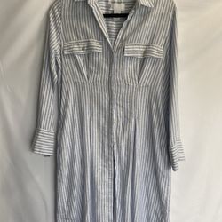 C&C California Dress Womens Small Blue White Striped Linen Blend Preppy Sailor