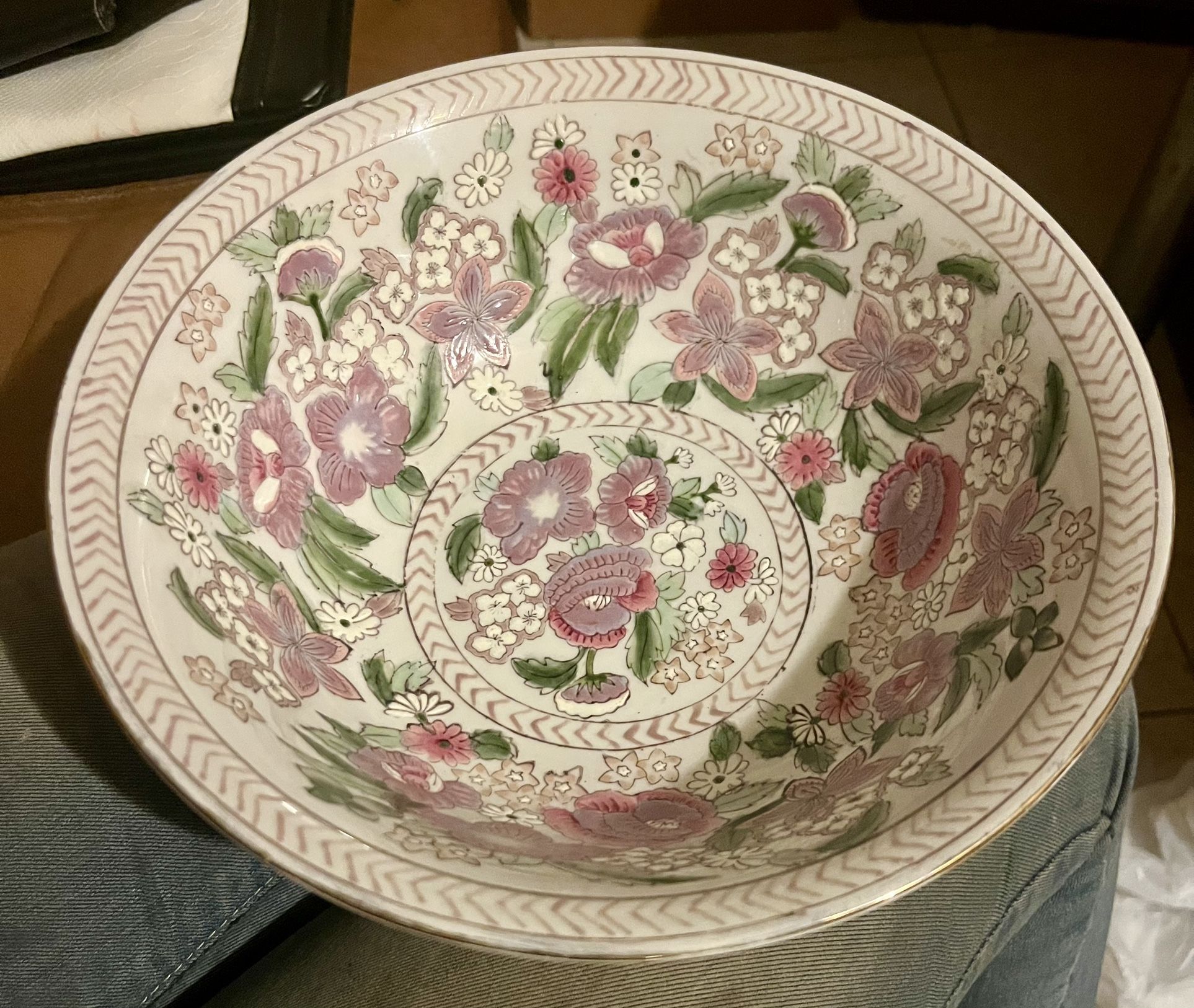 Porcelain Chinoiserie Floral Charger Bowl 