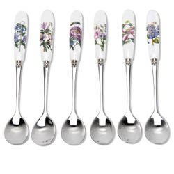 New Portmeirion Botanic Garden Set of 6 Teaspoons, Porcelain Handles, Floral Motifs