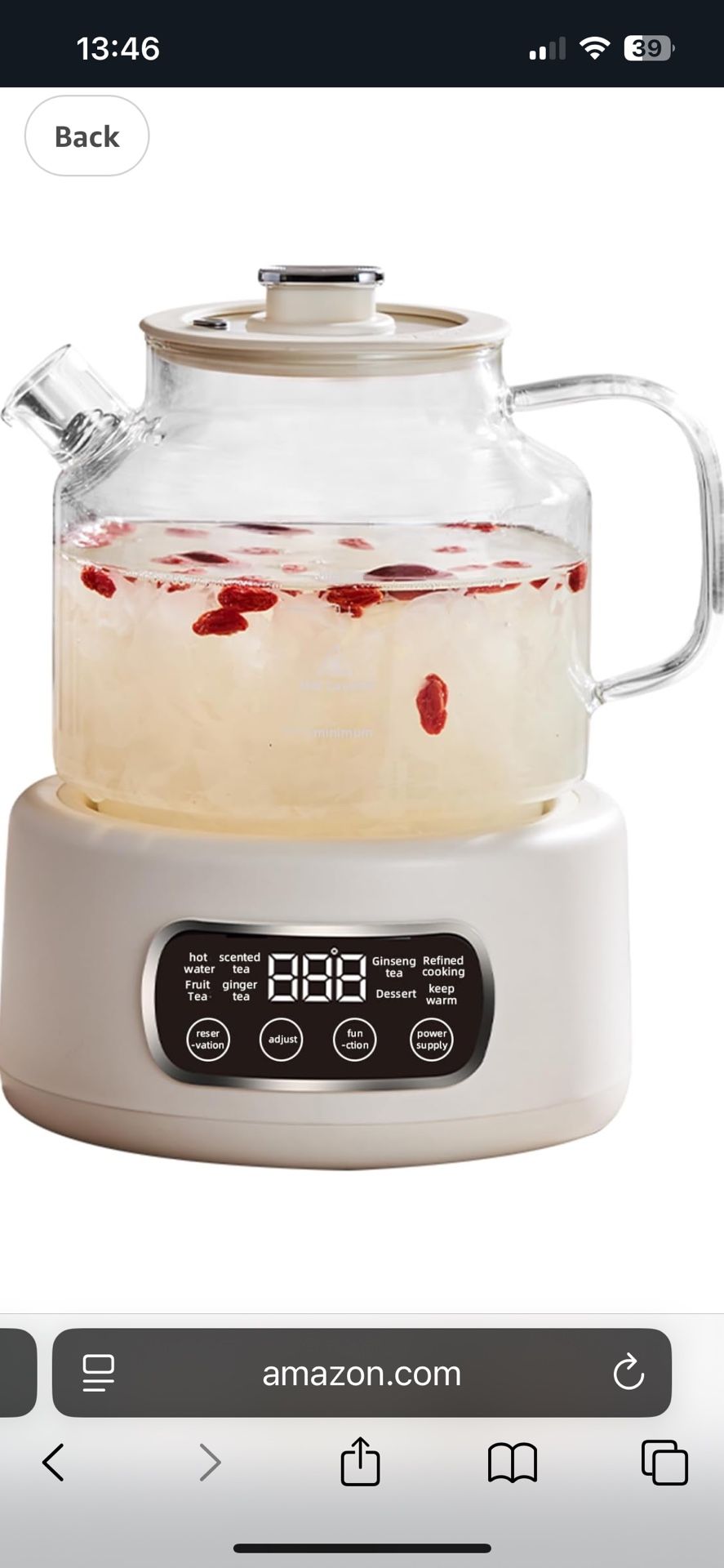 1.2-liter glass-bodied electric kettle, ideal for brewing coffee, preparing formula, and heating tea. Features adjustable temperature settings (Beige 