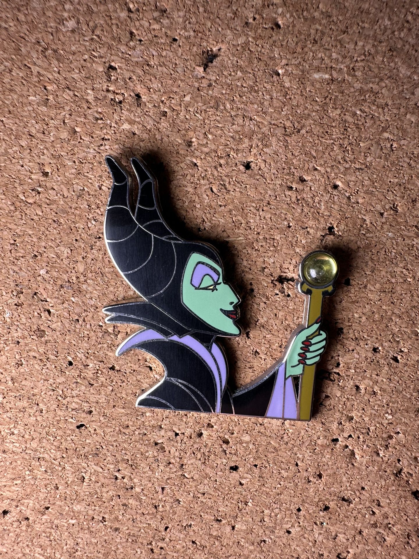 Disney Maleficent Holding Staff Jeweled Stone Pin Sleeping Beauty Villain Pin