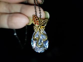 Sterling silver CZ and gold plated butterfly necklace - New