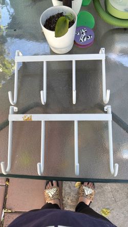 Set of 2 White Wall-Mounted 4 Hook Racks