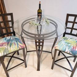 Versatile 36" Beveled  Glass Top Bistro Table And Matching Chair Set