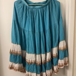 vintage western 1950s full cut skirt • southwest turquoise & gold cotton patio twirl skirt