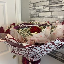 Birthday Forever Red Rose Bouquet With $2 Bills 