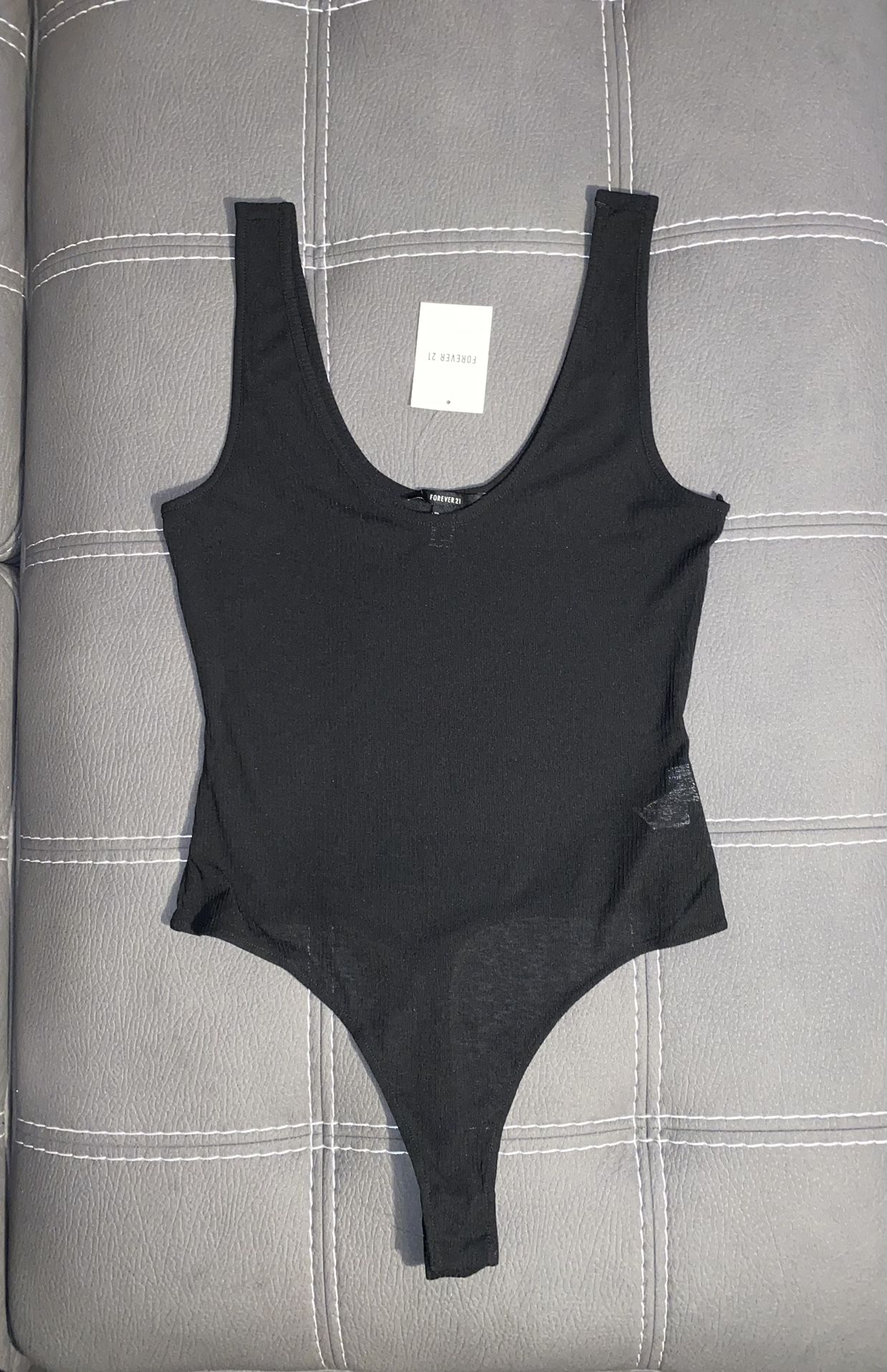 New Forever 21 Bodysuit Medium Scoop Neck Sheer See through Stretchy Black