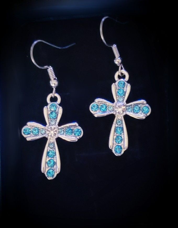 Brand New Blue Cross Earrings
