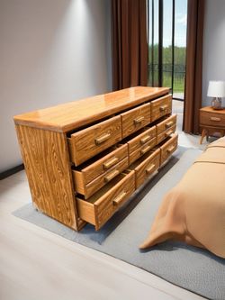 FREE DELIVERY 🚚 Extra Wide 9-Drawer Oak Dresser – Maximum Storage