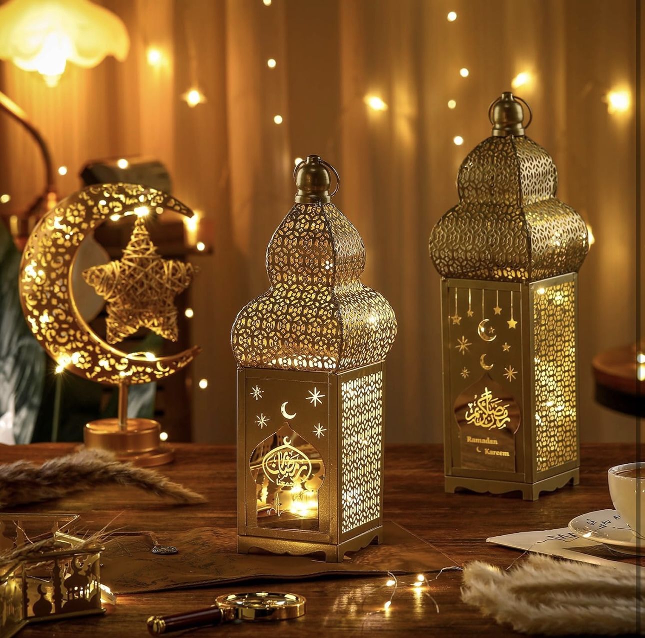 NEW Eid Ramadan Lantern Gold Moroccan Temple Decor w/ LED Lights Indoor Outdoor