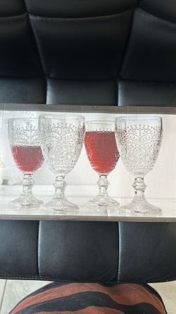 Set of 4 Embossed Glass Goblets