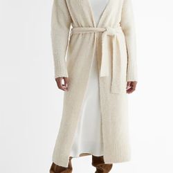 Express Boucle Oversized Collar Belted Duster Cardigan