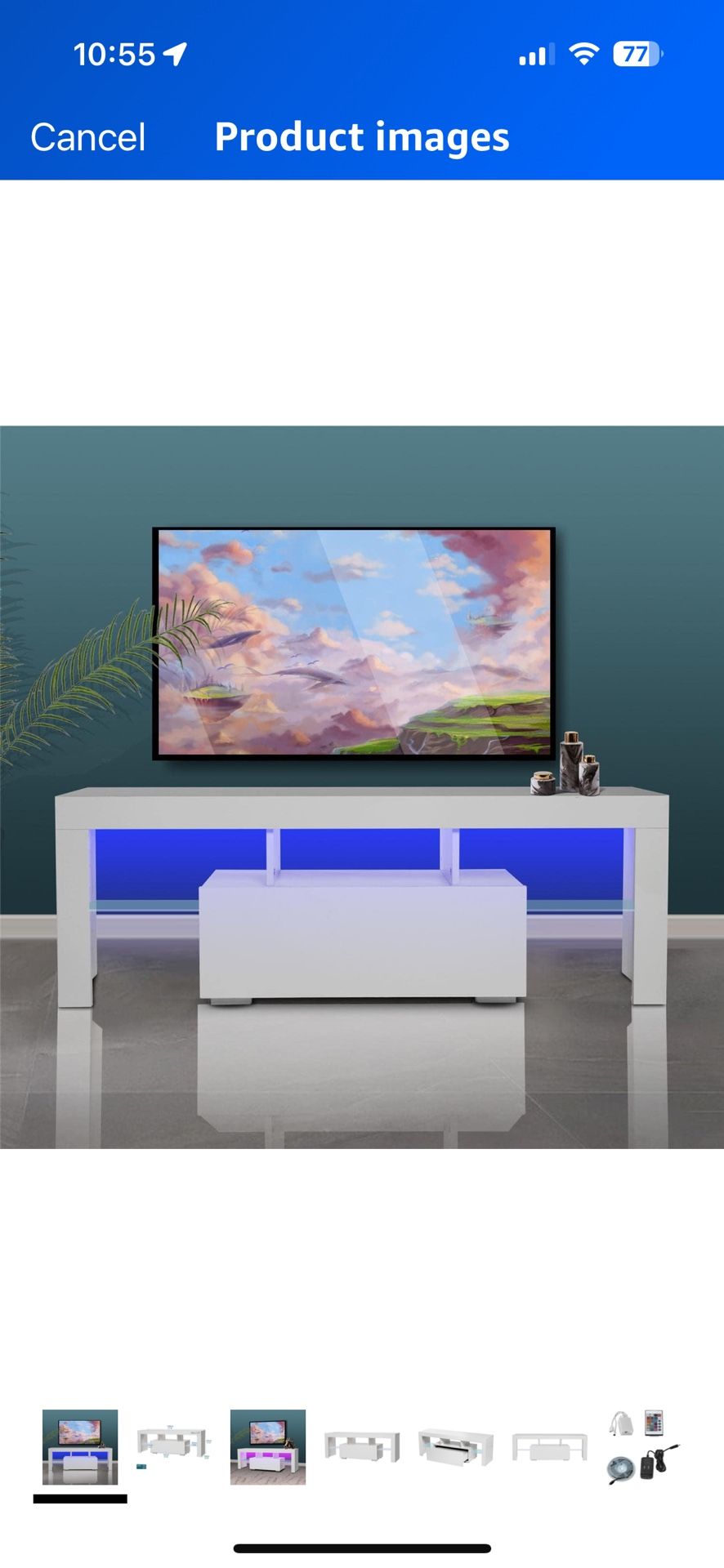 JINS&VICO White TV Stand with LED Lights for 55 Inch TV