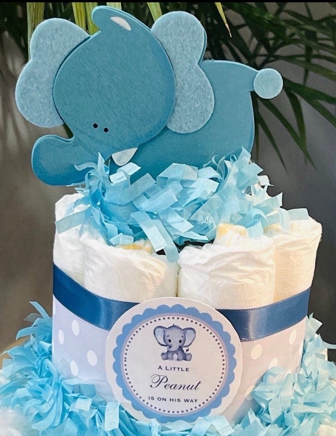 BLUE ELEPHANT PEANUT on the Way baby shower diaper cakes gift party decor