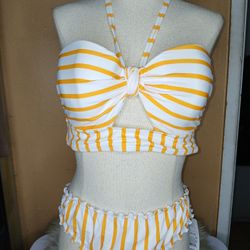 Yellow And White Two Piece  BUilt In Bra Bikini