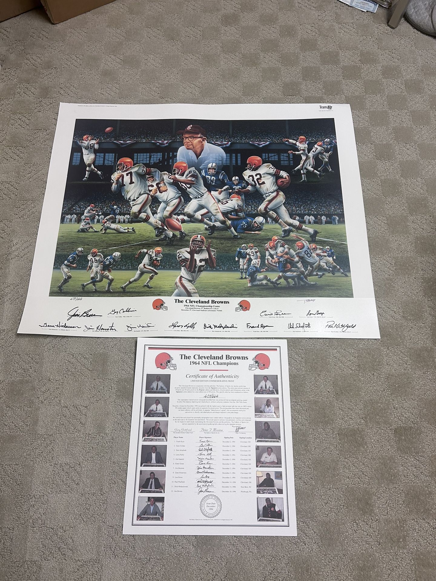 Autographed 1964 Cleveland Browns Championship Poster With COA