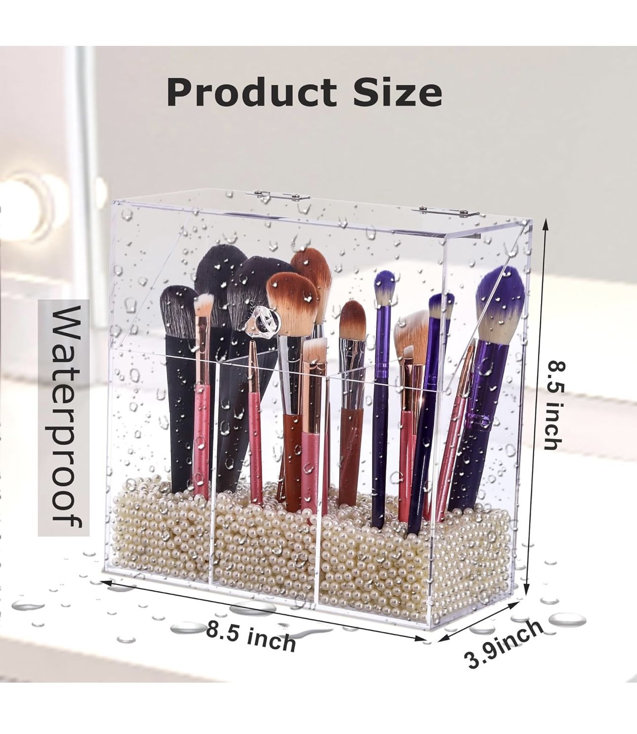 Acrylic Makeup Brush Holder W/ Lid Clear (NEW n Box)