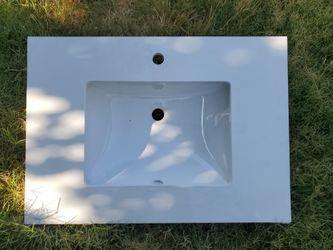 New White Quartz Vanity Sink 31in x 22in With Backsplash