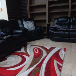 *Weekend Special*---Santiago Attractive Black Leather Reclining 3 Piece Sets---Delivery And Financing Available🫶
