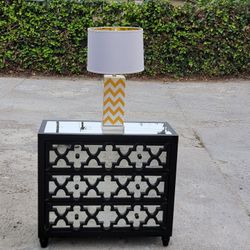 3 Drawer Mirrored Wood Dresser And Lamp