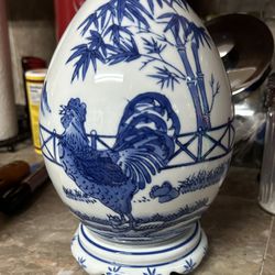 Vintage Blue & White Porcelain Egg (Large)