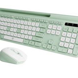 Wireless Keyboard and Mouse Combo for Windows & Mac OS, Full-Size Keyboard and Mouse Colorful with USB Receiver&Phone Cradle for Laptop Computer MacBo