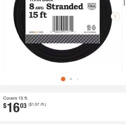 15 ft. 8 Gauge Black Stranded Copper THHN Wire