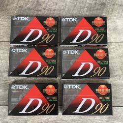 Lot of 6 Blank Audio Cassette Tapes - TDK D90 High Output IECI Type I