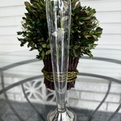 Vintage Duchin Creation Etched Crystal Bud Vase w/Sterling Silver Weighted Base