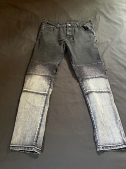 black & gray acid wash biker jeans - ribbed knee panels - nwt