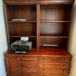 Pair of Ethan Allen 2-Piece Bookshelves in Great Condition. Ethan Allen Pair of Bookshelves One has 4 drawers and cabinet One has pair of file cabinet